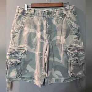 Vintage Y2K Aeropostale Army‎ Camo Print Cargo Paratrooper Shorts Mens 33